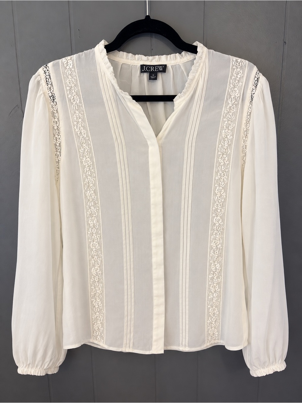 J. Crew Ivory Lace-Trim Buttonless Peasant Blouse